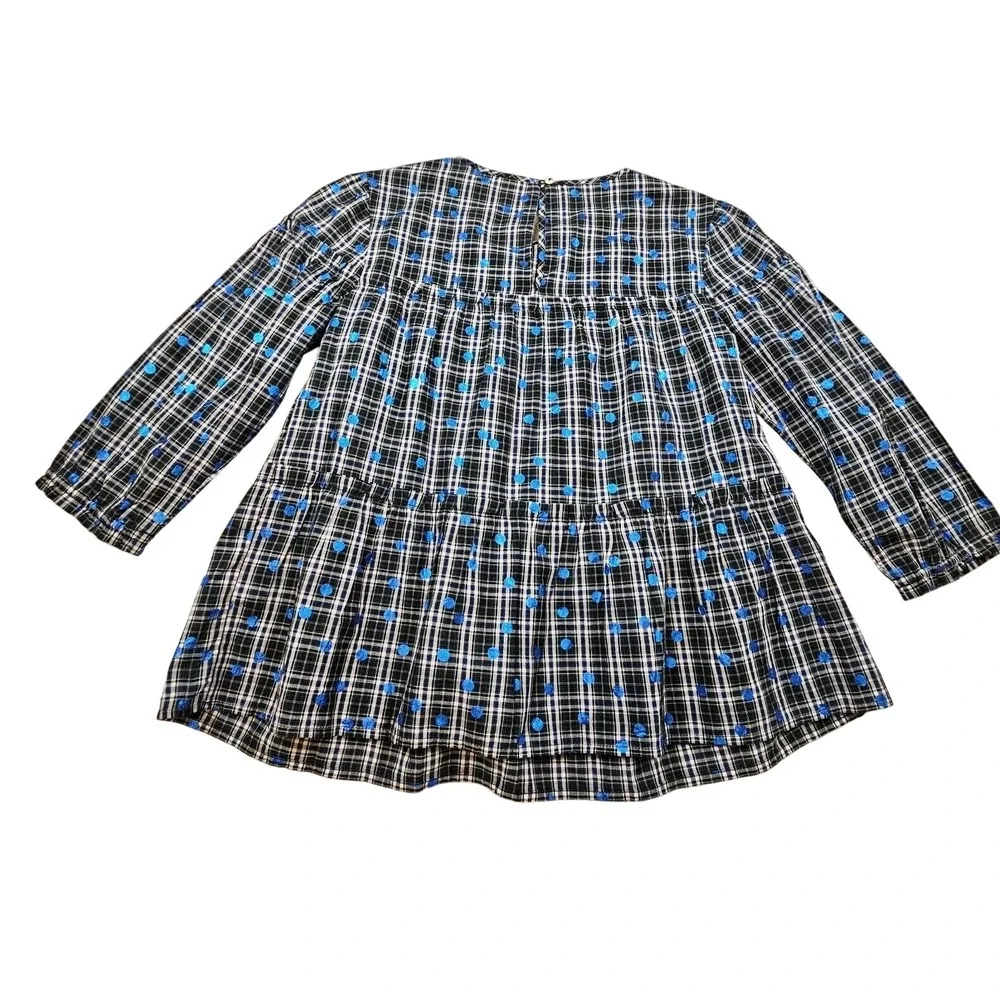 J.Crew Crewcuts Tiered‎ Shirt Top Plaid Polka-Dots Cotton Blue Youth Girls 14